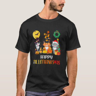 T-shirt Chat Halloween Et Joyeux Noël Joyeux Hallothank