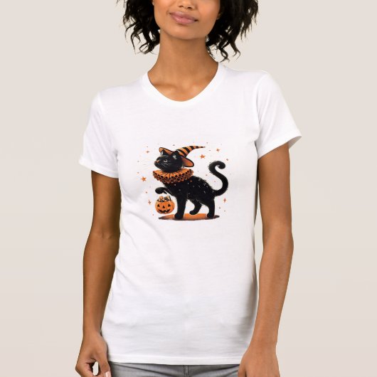 T-shirt Chat Halloween Funny Saison Éffrayante Chat Witch  (Devant)