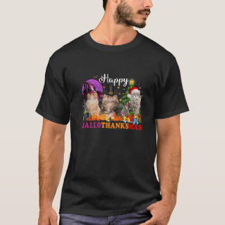 T-shirt Chat Halloween Noël Joyeux Hallothanksmans Merci
