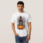 T-shirt Chat Halloween personnage de dessin effrayé debout (Devant entier)