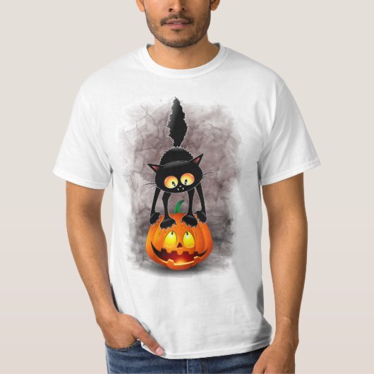 T-shirt Chat Halloween personnage de dessin effrayé debout (Devant)
