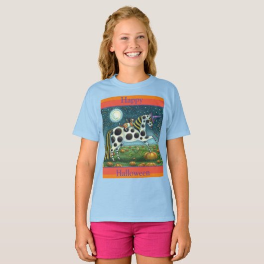 T-shirt CHAT HALLOWEEN PONY ET BAT CHAT Imaginaire Cheval (Devant entier)