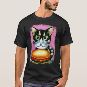 T-shirt Chat Hamburger Burger Chat Purr Meow Cat Art