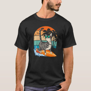 T-shirt Chat Hawaïen de Surf Mignon Plage Vacances d'Été