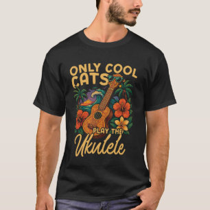T-shirt Chat Hawaïen Ukulele Uke Seuls Les Chats Cool Joue