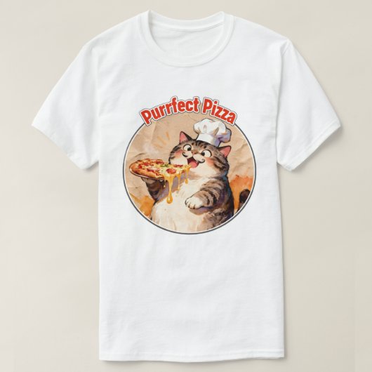 T-shirt Chat heureux chef avec pizza (Design devant)