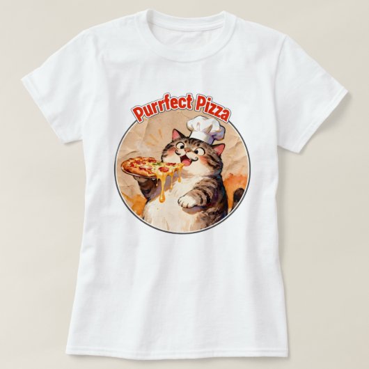 T-shirt Chat heureux chef avec pizza (Design devant)
