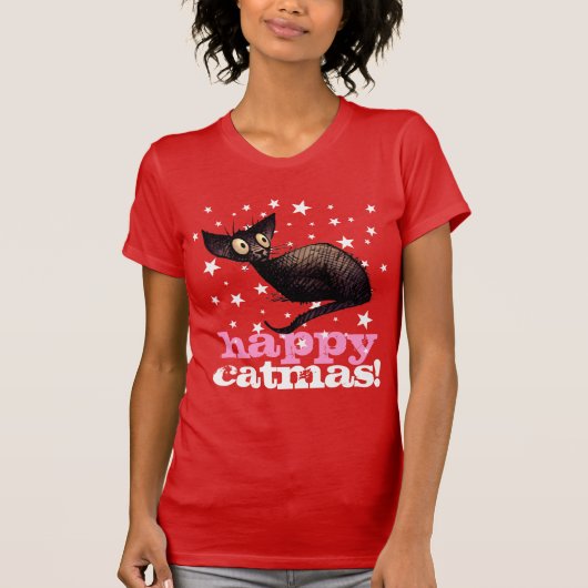 T-shirt Chat heureux de Catmas ! Noël drôle (Devant)