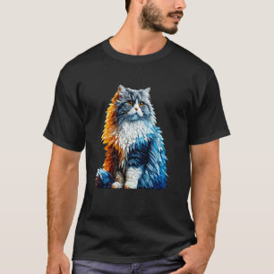 T-shirt Chat Highland Straight à poil long britannique art