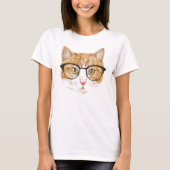 T-shirt Chat Hipster (Brown et blanc) (Devant)