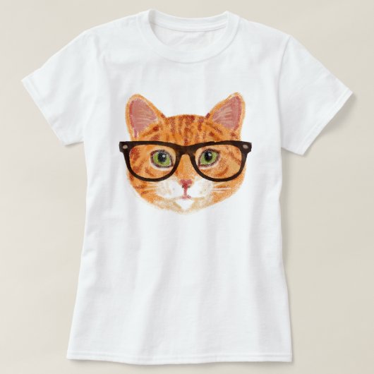 T-shirt Chat Hipster (Orange / Ginger Tabby) (Design devant)