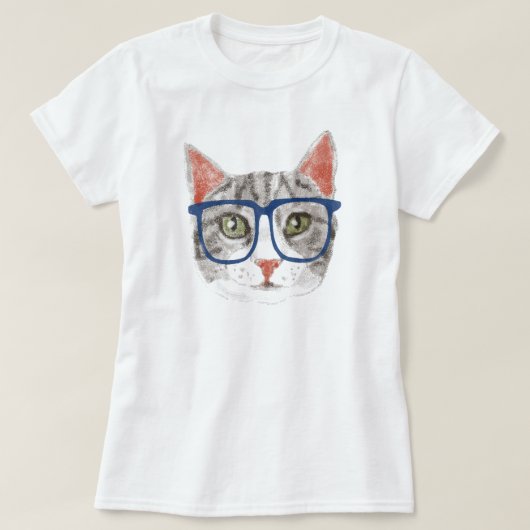 T-shirt Chat Hipster (Tabby Gris) (Design devant)