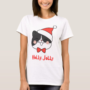 T-shirt Chat Holly Jolly Cute Kawaii Père Noël