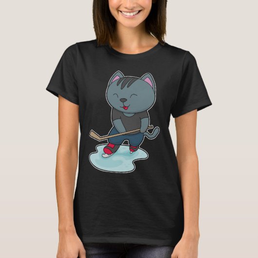 T-shirt Chat Ice Hockey bâton de hockey sur glace (Devant)