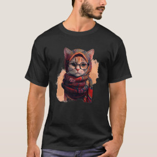 T-shirt Chat intelligent mignonne en lunettes portant le h