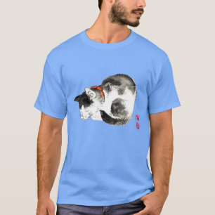 T-shirt Chat japonais couché noir et blanc