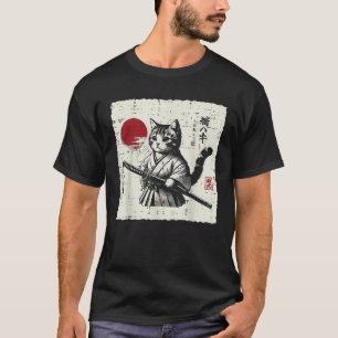 T-shirt Chat Japonais Kimono Katana Mignon Art Ukiyo Garço