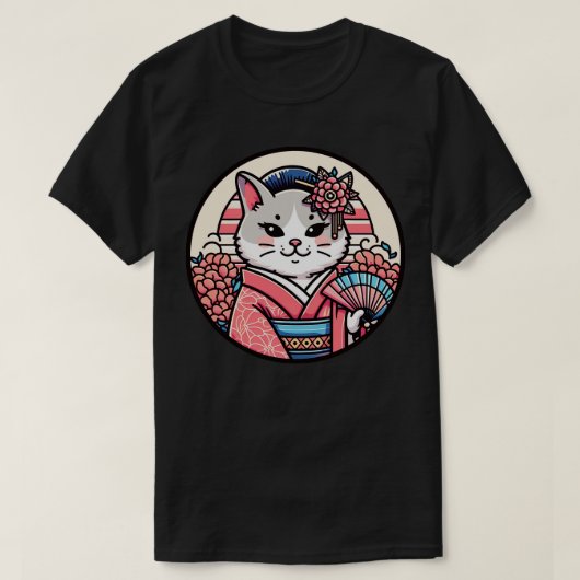 T-shirt chat japonais Kimono meow (Design devant)