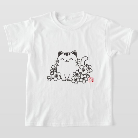 T-shirt Chat japonais mignon et Sakura avec timbre "Neko" (Poser)