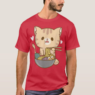 T-shirt Chat Japonais Ramen Bowl Cute Kitten Noodles Graph
