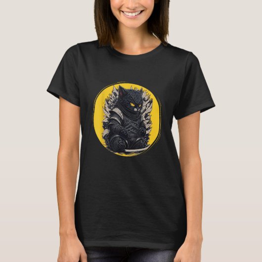 T-shirt Chat japonais Samurai Ninja (Devant)