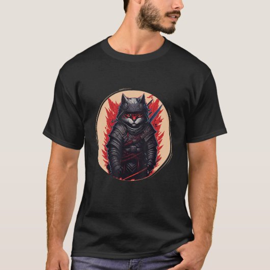 T-shirt Chat japonais Samurai Ninja (Devant)