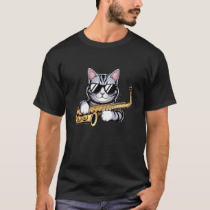 T-shirt Chat Jazz Chat Cool Jouant du Saxophone 1
