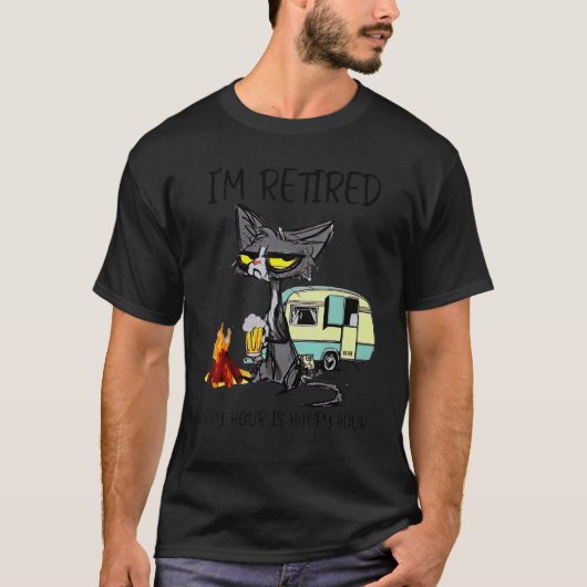 T-shirt Chat Je Suis Retraité Chaque Heure Est L'heureuse  (Devant)
