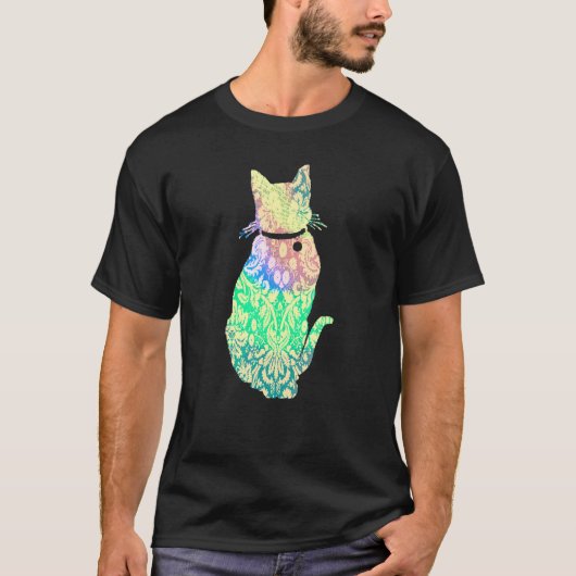 T-shirt Chat joli hippy coloré (Devant)