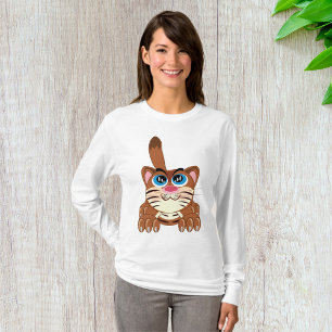 T-shirt Chat jouant avec Big Blue yeux amusant Whimsical K