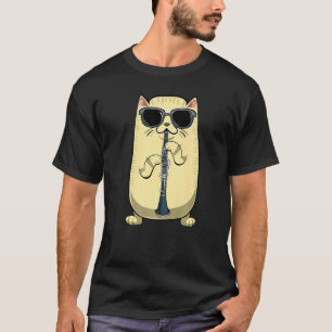 T-shirt Chat Jouant de la Clarinette Instrument Joueur de