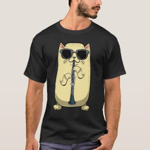T-shirt Chat Jouant de la Clarinette Instrument Joueur de