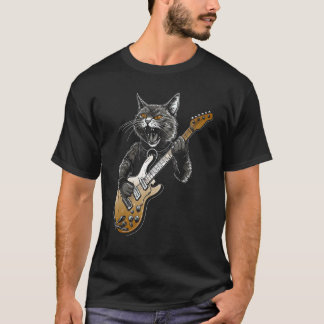 T-shirt Chat jouant de la guitare Guitariste félin Musicie