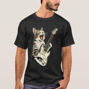 T-shirt Chat Jouant de la Guitare Star Rock and Roll Homme