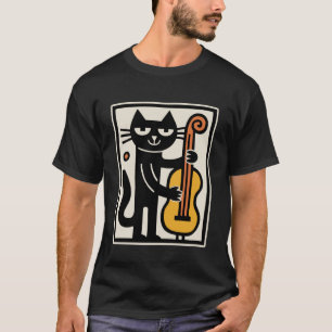 T-shirt Chat jouant de la musique d'art de contrebasse bas