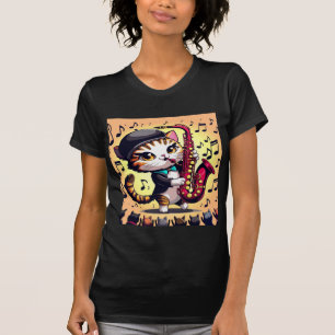 T-shirt Chat jouant de la musique jazz sur le saxophone