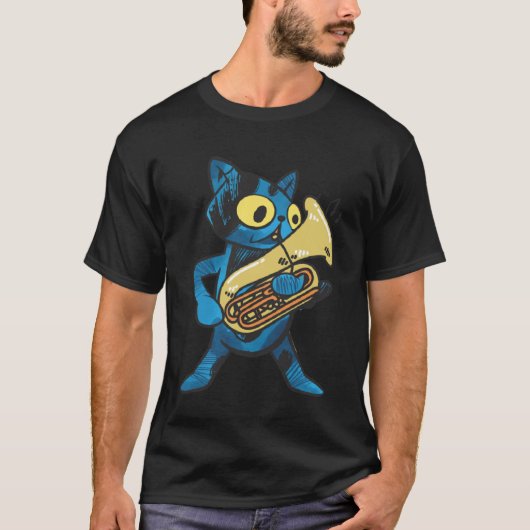 T-shirt Chat jouant de l'instrument en laiton Euphonium (Devant)
