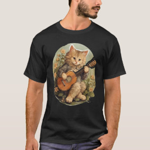 T-shirt Chat jouant du banjo sur des fleurs dans une esthé