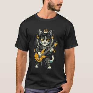 T-shirt Chat Jouant Guitare Rock & Roll 80s 90s Groupe de