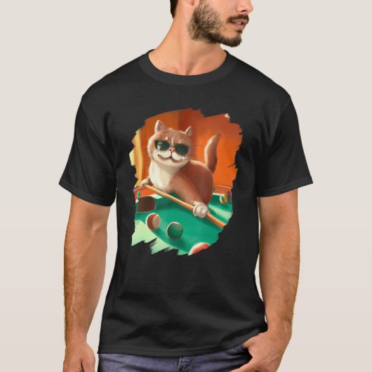 T-shirt Chat Jouer billard de piscine dans le salon Chats  (Devant)