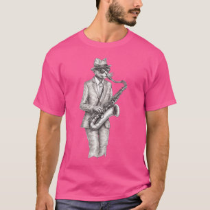 T-shirt Chat Jouer Du Jazz Sur Saxophone