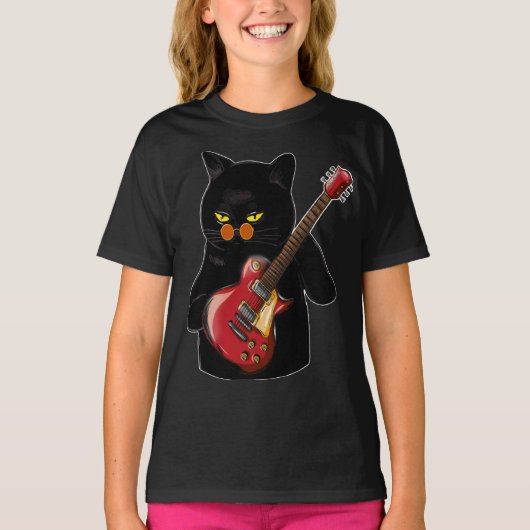T-shirt Chat Jouer Guitare Acoustique Fille (Devant)