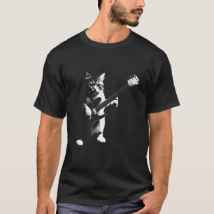 T-shirt Chat Jouer Guitare Électrique Rock Musique Humour