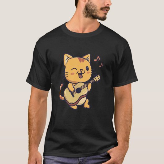 T-shirt Chat Jouer Guitare Kitten Mignonnes Garçons Filles (Devant)