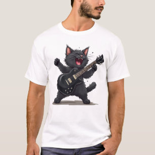 T-shirt Chat Jouer Guitare Rock et Roll Rock Star Funny