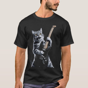 T-shirt Chat Jouer Guitare Rock Star Rock et Roll Fest, M