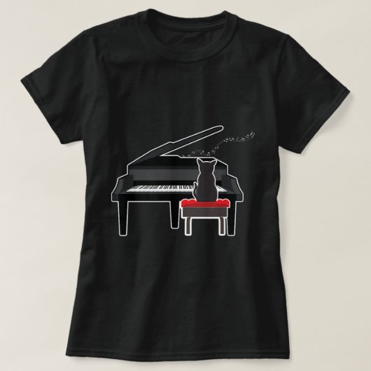 T-shirt Chat Jouer Piano Musique Amant Drôle T (Design devant)