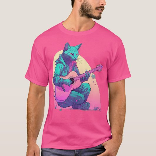 T-shirt Chat Jouer Sur Guitare Acoustique (Devant)