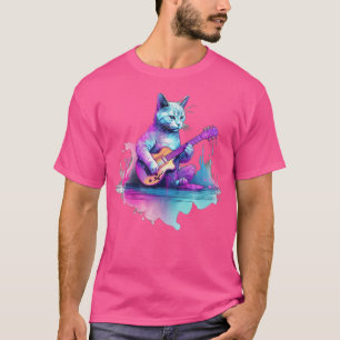 T-shirt Chat Jouer Sur Guitare Acoustique