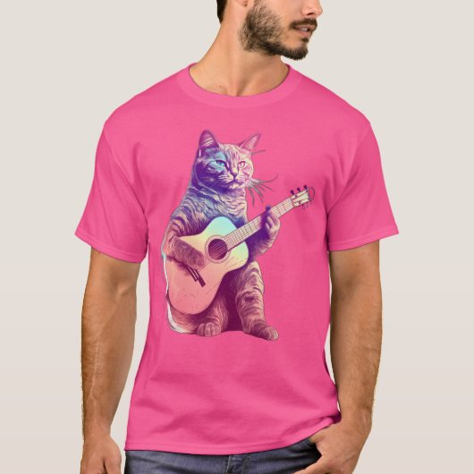 T-shirt Chat Jouer Sur Guitare Acoustique (Devant)